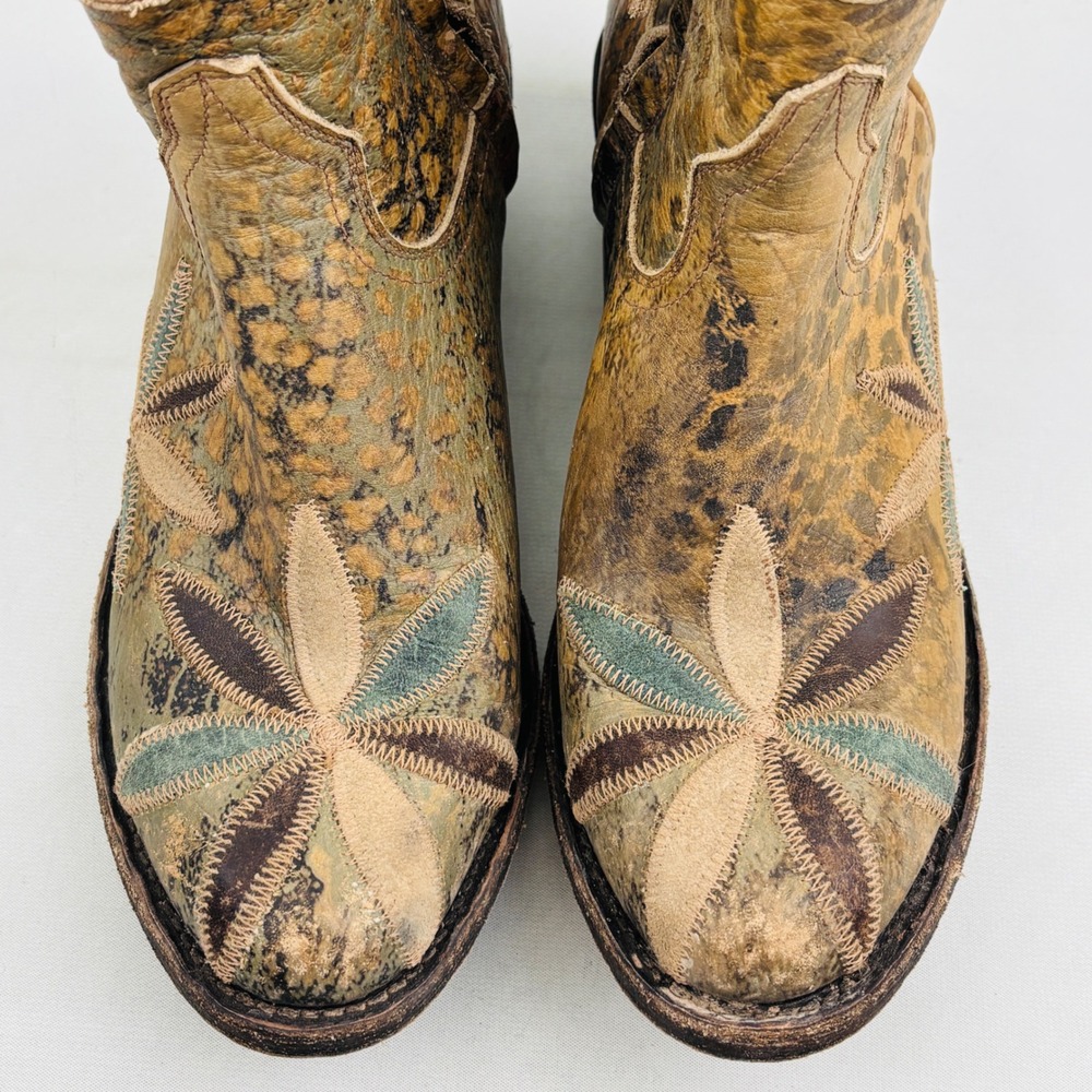 Miss Macie Pedal Pusher Western Ankle Boot Womens 8.5 Floral Leopard Distressed - Picture 4 of 14
